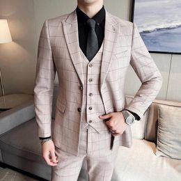 Men's Suits High Quality (Blazer Vest Trousers) British Style Elegant Fashion Casual Simple Business Formal Three-piece Suit