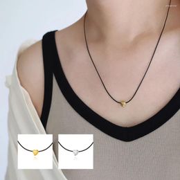 Pendants Amaiylli SNepalese Handmade Peach Heart Glossy Sweater Chain Necklace Adjustable Black Rope Love Clavicle