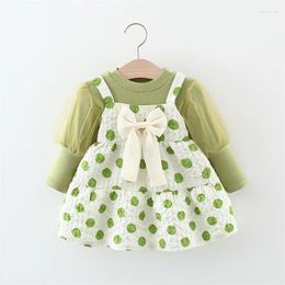 Girl Dresses 2023 Autumn Toddler Dress For Girls Kid Fake Two-piece Polka Dot Clothes