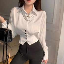 Women's Blouses Spring Autumn Chic Bat Sleeves Chiffon Shirt Women Clothing Temperament Lapel Tops Casual French Fashion With Necklace