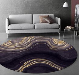 Carpets 3D Gold Black Marble Round Living Room Carpet Modern Abstract Area Rug For Bathroom Bedroom Bedside Anti Slip Chair Floor 4880814