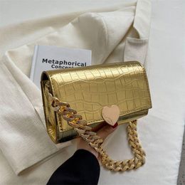 Evening Bags Gold Alligator Chain Shoulder For Women Heart Shape Metal Underarm Silver Square Bag Luxury Designer Small Purse Vintage