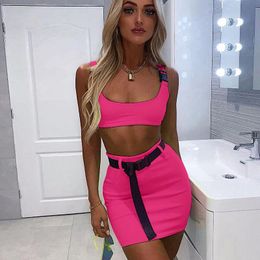 Suits Sexy Neon Vest Top Mini Dress Bodycon Women Clothes Dress Short Tops Casual Pencil Two Pieces Set