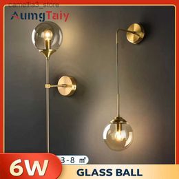 Wall Lamps Modern Glass Ball Wall Lamps Nordic Retro Minimalist Living Bedroom Bedside Sconce Dining Kitchen Indoor Lighting Fixtures Light Q231127