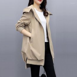 Women's Trench Coats 2023 Autumn In Hooded Women Long Coat Lined Jacket Korean Style Casual Solid Colour Zipper Windbreaker Female Outwear