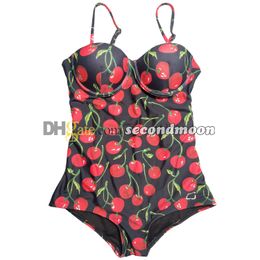 Cherry Print Swimwear Women One Piece Swimsuit Sexy Hollow Back Beachwear Fashion Sling Bathing Suit