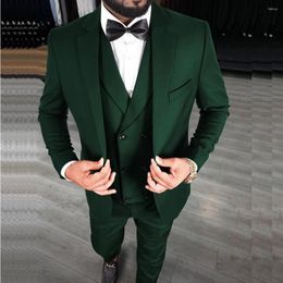 Men's Suits Luxury Green For Men Blazer High-end Single Breasted Notched Lapel Elegant Wedding 3 Piece Jacket Pants Vest Formal Party