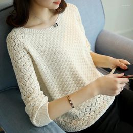 Women's Sweaters White Hollow Out Knitted Sweater Women Tops Fashion Casual Seven Points Sleeve O Neck Knitwear Loose Slim Female Clothes