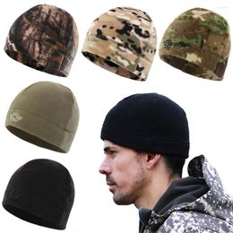 Berets Winter Outdoor Fleece Hats Classic Windproof Hiking Caps Solid Colour Cuffed Beanies Military Tactical Hunting Cap Ski Baggy Hat