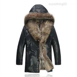 Men's Jackets Men Fur Coat With Hooded High Quality Leather Jacket Autumn Winter Fashion Warm Mens Clothing Windproof Overcoat Outwear