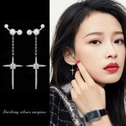 Dangle Earrings 2023 Korean For Women Trendy Fashion Pearl Tassel Earings Crystal Cross Drop Earring Oorbellen Jewellery Pendientes Mujer