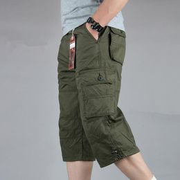 Men's Shorts Summer Casual Long Length Cargo Shorts Men Cotton Multi Pocket Baggy Breeches Tactical Military Army Cropped Trousers 230427