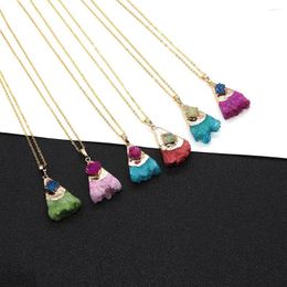 Pendant Necklaces Natural Stone Irregular Crystal Two Tone Fashion Necklace 20-41mm Charm Triangle DIY Earring Jewellery Boutique Ladies