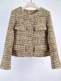 Women's Jackets High Quality Elegant Fashion Luxury Tweed Gold Button For Women Wool Female Cardigan Long Sleeve Coat Outerwear Casaco