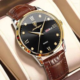 Wristwatches Poedagar Business Genuine Leather Mens Watches Top Waterproof Quartz Date Male Relogio Masculino 2023