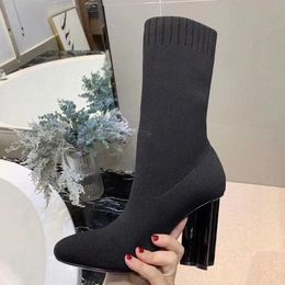 designer boots silhouette ankle boot heels shoes winter woman embroidery letters heel fabric socks boots print flower wedding party shoes top quality 87bc#