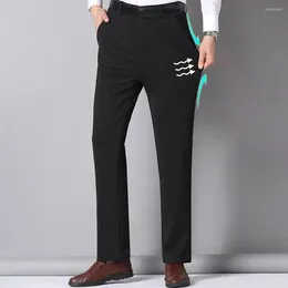 Men's Pants Men Suit Straight Slim Fit High Waist Deep Crotch Thickened Plush Warm Pocket Formal Business Style Father Office Trousers