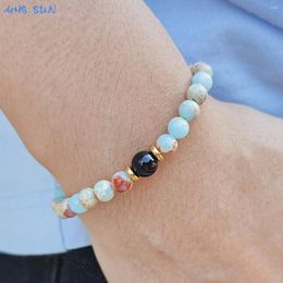 Strand SUNSLL Mix Color Agalmatolite Bracelets Black Glass Beads For Women Men Stainless Steel Reiki Energy Handmade Jewelry Gifts