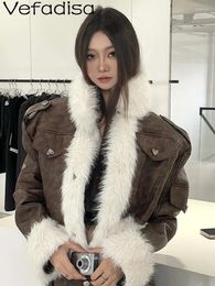 Women's Fur Vefadisa 2023 Autumn Winter Casual One Piece Patchwork Leather Jacket Speaker Pants Set Personalized Wear ZY3511