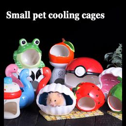 Cages 21 Design Ceramics Hamster Nest Kawaii Cute Shape Roden Rat Guinea Pigs Large Big Cages Home for Summer Cooling Accessories