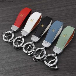 Key Rings Luxury Genuine Leather Lanyard Auto Keychain Men Women Gold Silver Color Horseshoe Buckle Car Key Ring Holder Jewelry J230427