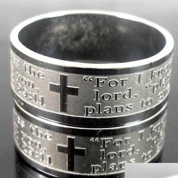 Band Rings 50Pcs Etch Lords Prayer For I Know The Plansjeremiah 2911 English Bible Cross Stainless Steel Whole Fashion Jewellery Igk D Dhvm9