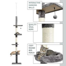 Toys 5level Cat Tower Climbing Toys Structures Cat Climber Tree Post Shees Mat Multilayer Platform Super Large with Hanging Ball