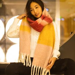 Scarves Plaid Mohair Scarf Striped Female Winter Warm Student Shawl