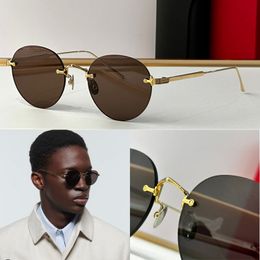 Signature C de Carti sunglasses round borderless Sonnenbrillen metal mirror legs mirror surface with screw studs fashionable business men s eyeglasses CT0393S