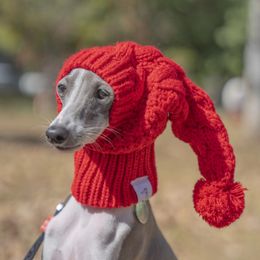 Other Dog Supplies Whippet Winter Woolen Hat Red Pet italian Greyhound Christmas Gift With Fur Ball 231127
