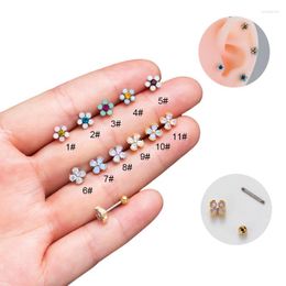 Stud Earrings 1Piece 20G Stainless Steel Color Zircon Small Flower Ear Bone Nails 0.8mm Piercing Screw Ball For Women