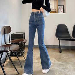 Women's Jeans Blue Flared Ladies Autumn Winter 2023 Pocket High Waist Female Wide Leg Trousers Wind Mopping Pants Women Vaqueros