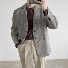Men's Suits Blazers 2023 Spring Autumn Blazer Suit Jacket Oversize Top Cardigan Korean Plaid Casual for Man Quilting Vintage Clothes 230427