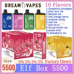 Original ELF BOX 5500 Puff Disposable E Cigarettes Pod 1.2ohm Mesh Coil 13ml Pod Battery Rechargeable vape pen 0% 2% 3% 5% in shock Kit