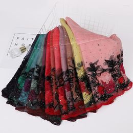 Ethnic Clothing Muslim Fashion Chiffon Hijab Flower Lace Diamond Sprinkle Gold Powder Headscarf For Women 12 COLOR Choose