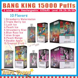 Original Bang King 15000 Puff Disposable E Cigarettes 25ml Pod Battery Rechargeable Puffs 15K 0% 2% 3% 5% RBG Light Vape Pen