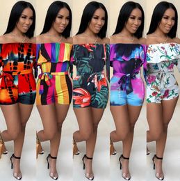 F25X European and American women's jumpsuit sexy print Layered sleeve with belt