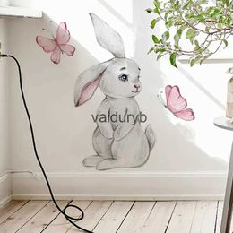 Wall Decor Cartoon Bunny Butterfly Stickers Baby Nursery Decals for Kids Room Living Bedroom Rabbit PVCvaiduryb