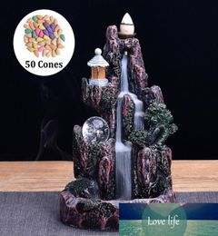 1PC Waterfall Incense Burner Ceramic Mountain River Incense Holder Waterfall Porcelain Backflow Buddhi Holder with 50 Cones5699744