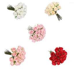 Decorative Flowers Artificial Fake Rose Bouquets Handheld For Arrangements Home Kitchen Garden Engagement Ceremony Props DIY Red