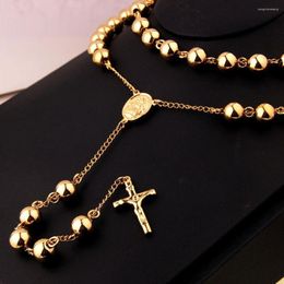 Chains Tisnium Jesus Cross Pendant For Lady Long Necklace Gold Colour High Quality Stainless Steel Chain Sweater Beads Link Wholesale