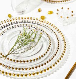 P T 825 quot105quot 125 quot13quot dinner plate under decorative glass Gold Beaded Wedding7270478