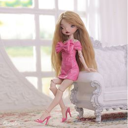 Dolls Design BJD 16 Nana Party doll Style Skirt Fashion Cute Big Bow PU Pink Dress Resin Toys Joint Make Up 230427