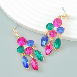 Dangle Earrings Bohemia Colorful Leaf Pendant Women Girls Blue Fuchsia Crystals Wedding Party CZ Chandelier Pendientes Earring Jewelry