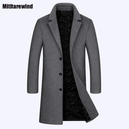 Men's Fur Faux Winter Jacket for Men Classic Causal Commute Mid Long Coat Thickened Gray 50 Wool Blends Korean Fashion Warm Overcoat 231124