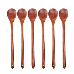 Coffee Scoops Wood Spoons For Cooking Set 13 Inch Long Handle Wooden Mixing Stirring Baking Serving 6 Pcs Kitchen Utensil