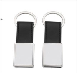 DHL Personalized Metal Keychain Favor Sublimation Houseshape Keyring with PU Leather Ring Unique Rectangle Souvenir Key Pendant R2825239