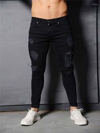 Men's Jeans 2023 SpringAand Summer High Street Stretch Men's Slim Fit Thin Motorcycle Mid-Waist Denim Cotton Ripped Youth Pants