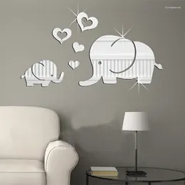 Wall Stickers Silver DIY Acrylic Mirror Elephant Hearts For Living Room Bedroom Home Decals Decoration