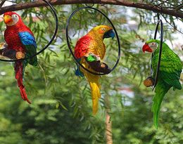 Pastoral Iron Ring Parrot Resin Pendant Crafts Outdoor Garden Furnishing Ornaments Courtyard Park Villa Figurines Decoration Art H8067139